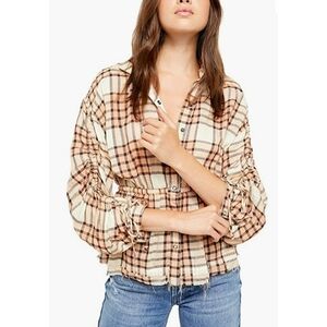 Free People pacific dawn plaid top peach tree szM